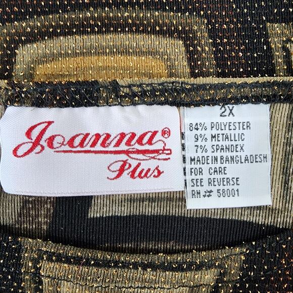 Vintage Joanna Plus Top 2X Gold Black Metallic Sparkle Geometric Short Sleeves - Picture 7 of 8